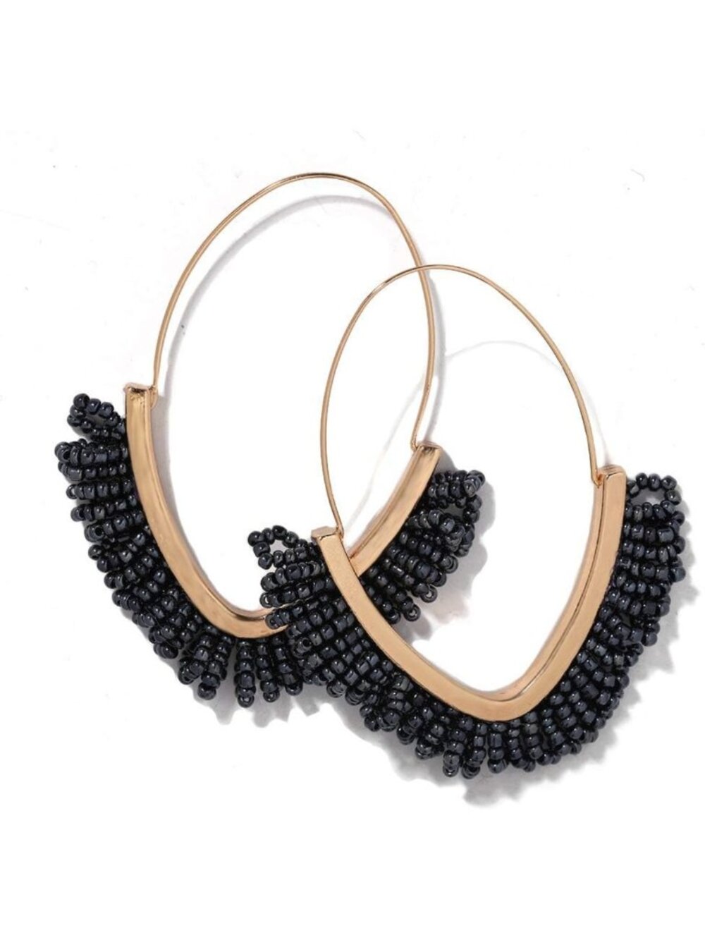 Boho V-Shaped Beaded Dangle Earrings - Statement Drop Fringe Tassel Jewelry Gift